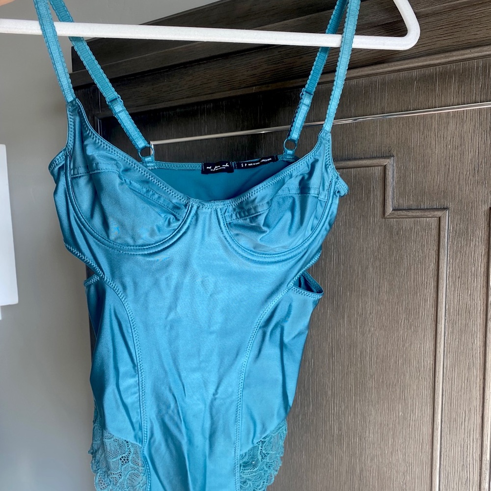 Teal blue Silk feel bodysuit URBAN OUTFITTERS